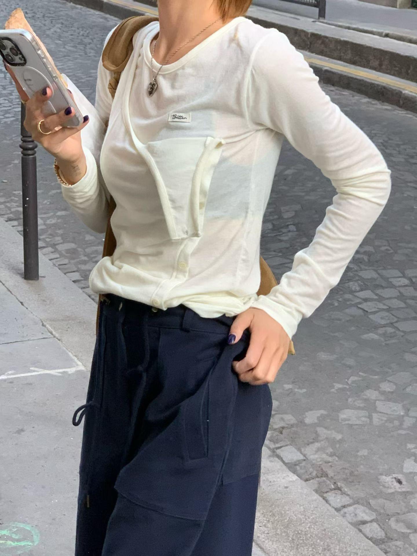 假兩件排扣洗標上衣